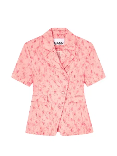 Geacă Ganni cu două rânduri de nasturi scurtă roz