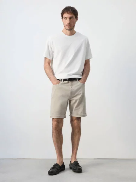 Bermudy dżinsowe slim fit Mężczyzna 44 MANGO MAN beżowy