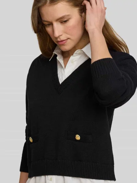 Sweter z dzianiny o kroju regular fit z czystej bawełny Lauren Ralph Lauren czarny