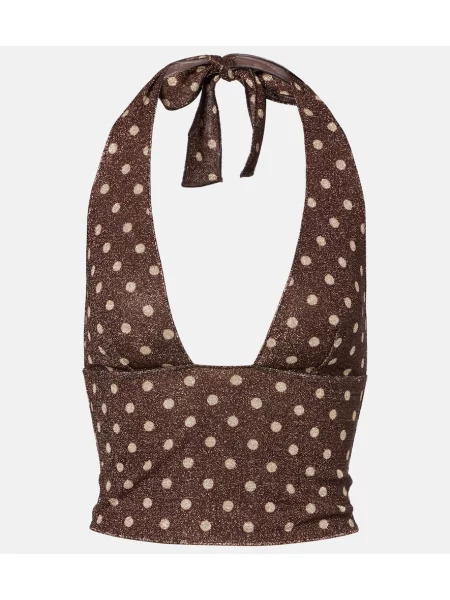 Top Oséree w grochy z dekoltem halter brązowy