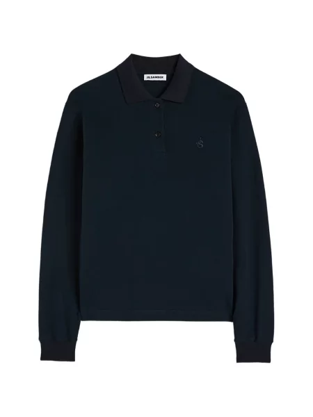 Tricou polo Jil Sander cu broderie albastru