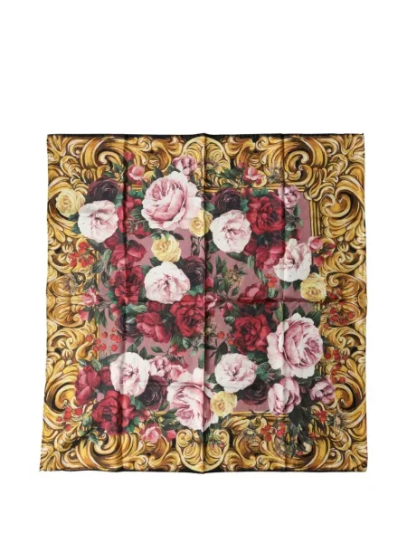 Fular Dolce & Gabbana de mătase cu model floral cu imagine roșu