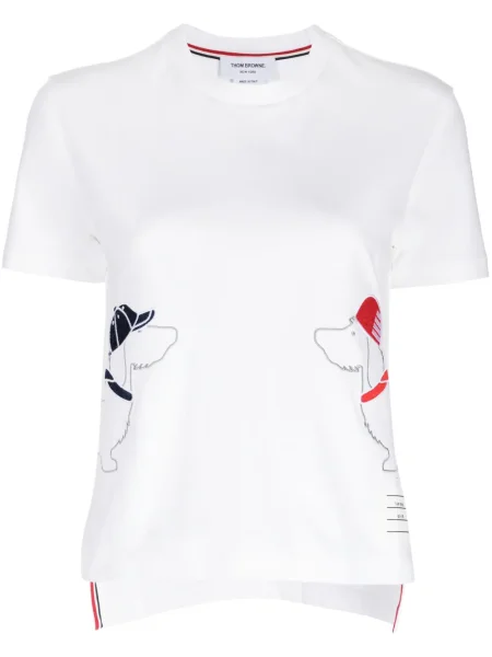Tricou Thom Browne cu broderie alb