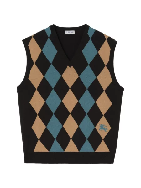 Vestă Burberry de lână cu model argyle negru
