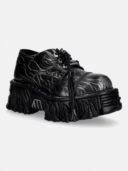 Kožené poltopánky New Rock GRABADO FUEGO PULIK ACERO CRUST NEGRO čierna