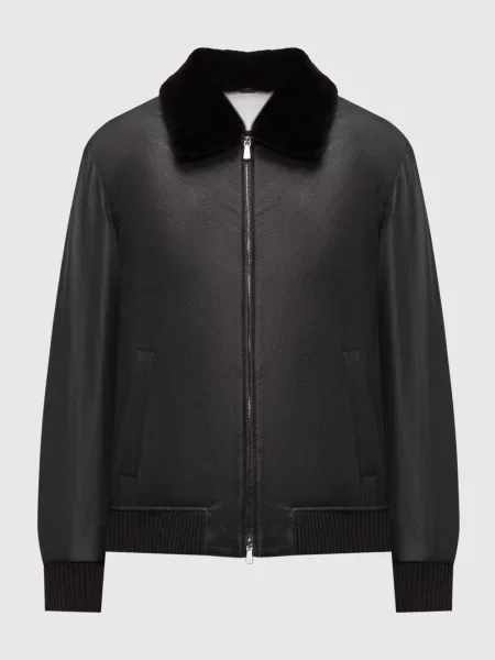 Куртка зі шкіри оленя з хутром норки Enrico Mandelli коричнева