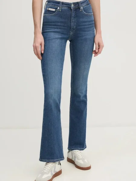 Дънки Calvin Klein Jeans със стандартна талия тъмносиньо
