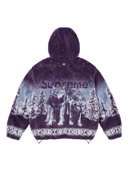 Geacă Supreme din fleece cu glugă violet