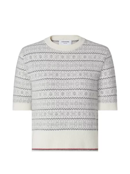 Pulover Thom Browne din jacard alb