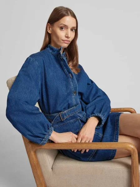 Sukienka jeansowa z paskiem w talii model ‘EURO’ Weekend Max Mara niebieska