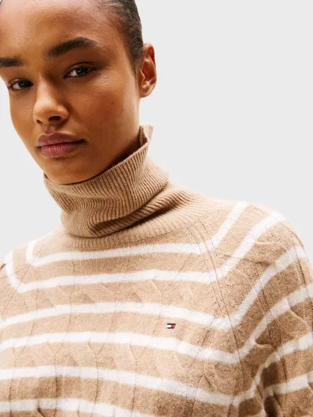 Вовняна смугаста водолазка Tommy Hilfiger без кісточок бежева