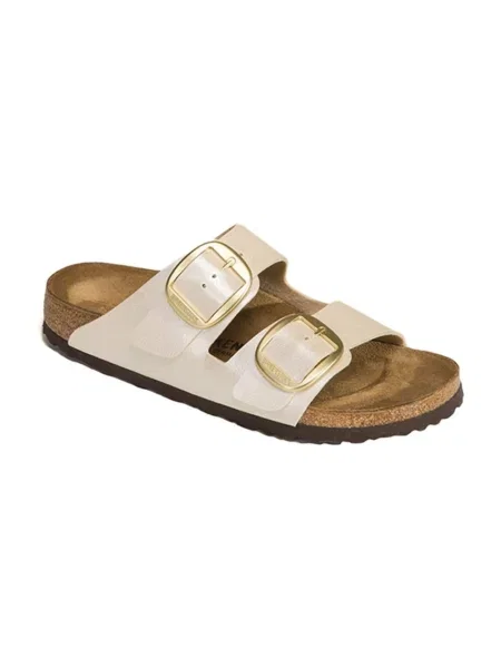 Klapki Birkenstock skórzane na sprzączkę białe
