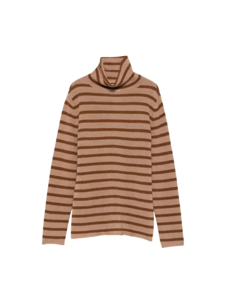 Sweter Be You z kaszmiru w paski z paskiem beżowy