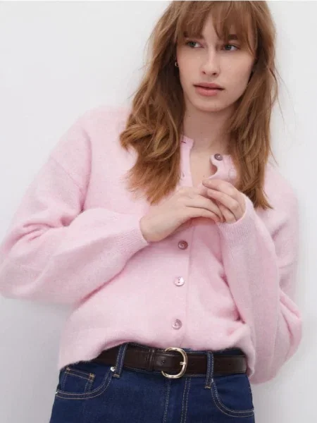 Reserved Cardigan cu lână și alpaca roz