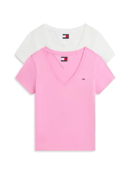 Tommy Jeans Tricou roz deschis alb