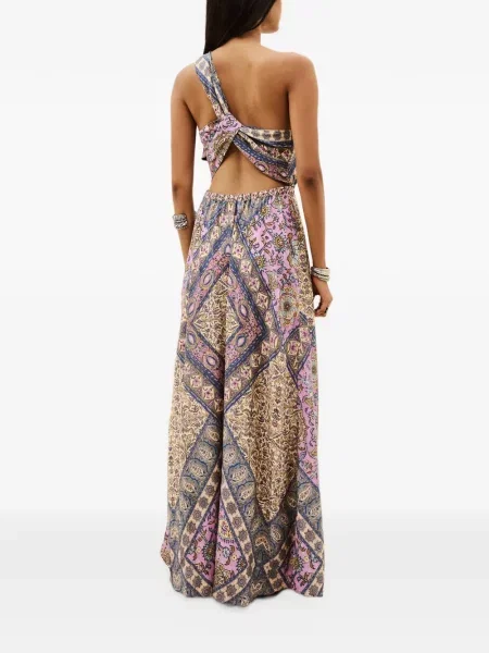 Rochie maxi Ba&sh cu imagine cu model paisley cu un umăr gol violet