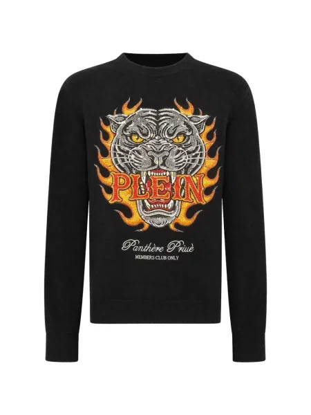 Sweter Philipp Plein z okrągłym dekoltem z kamieniami czarny