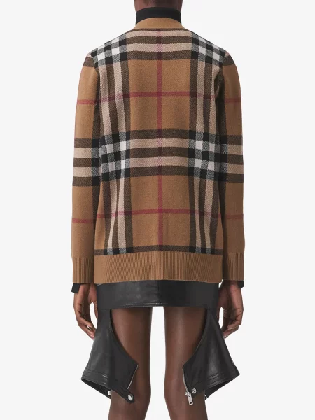 Cardigan Burberry de lână în carouri maro