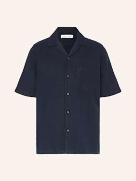 Samsøe Samsøe Košile S Krátkým Rukávem Saoscar Comfort Fit Ze Lnu tmavě modrá