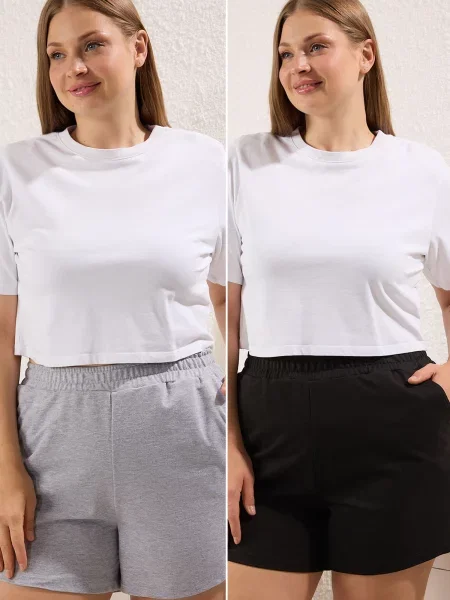 Trendyol Curve Pantaloni gri amestecat negru