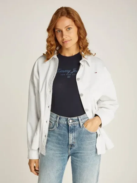Tommy Jeans De catifea reiată cămașă alb