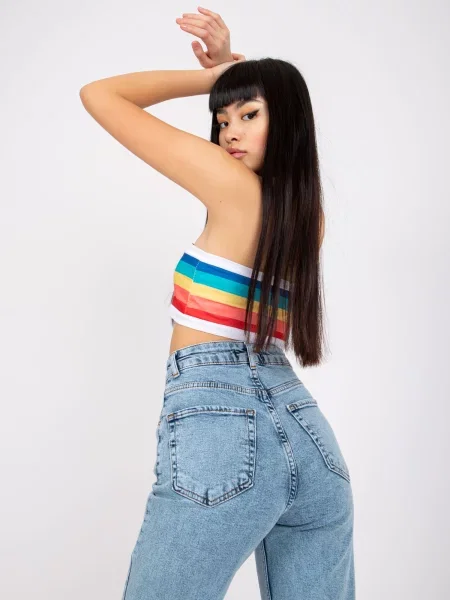 Pantaloni Fashionhunters cu talie înaltă albastru