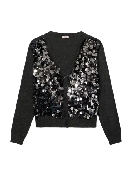 Kardigan Oltre z cekinami wełniany szary