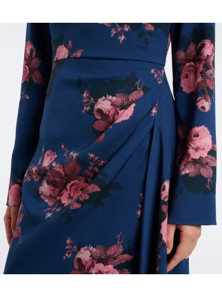 Rochie midi Erdem cu model floral din jerseu albastru