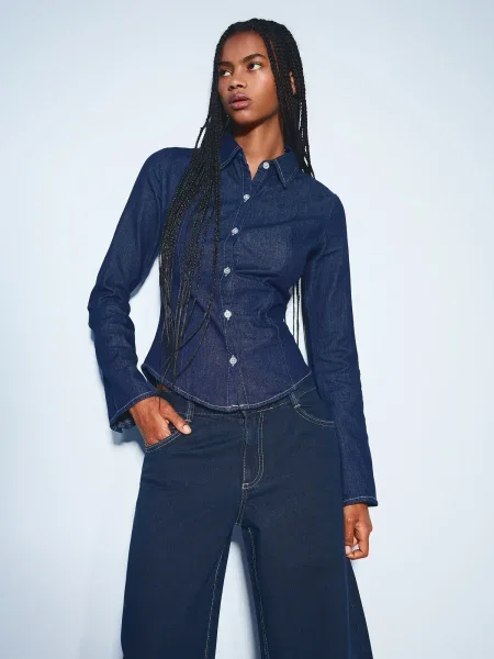 Bershka Blúzka námornícka modrá