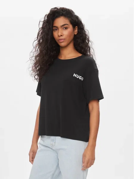 HUGO Bluză de noapte Unite / alb negru