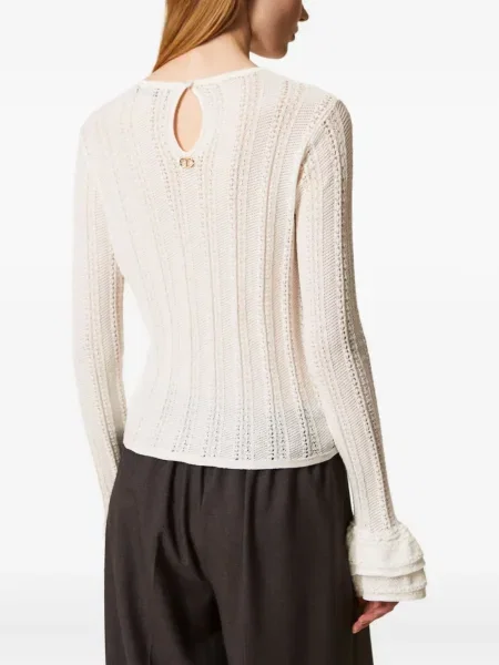 Top Twinset tricotate cu volane alb