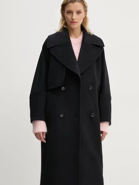 MUNTHE płaszcz wełniany TELLY czarny przejściowy dwurzędowy