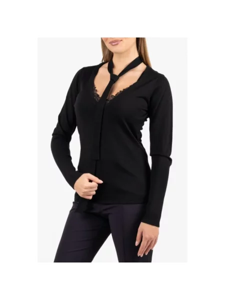 Sweter Pinko z dekoltem w serek czarny