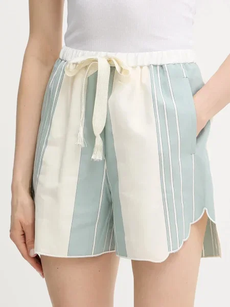 Forte Forte pantaloni scurți din amestec de in cu imprimeu high waist my pants bej