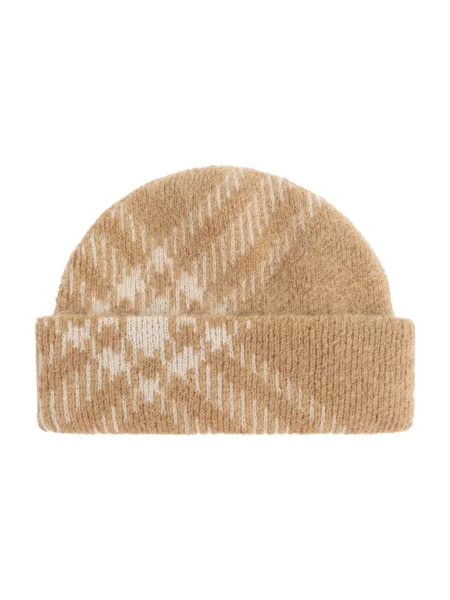 Czapka Burberry wełniana w kratę beżowa