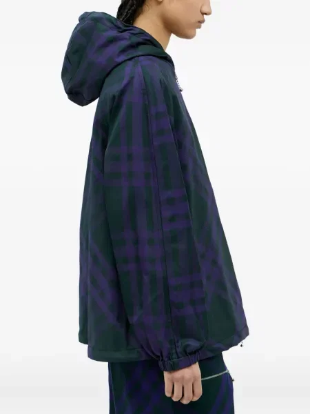 Geacă Burberry în carouri cu glugă verde