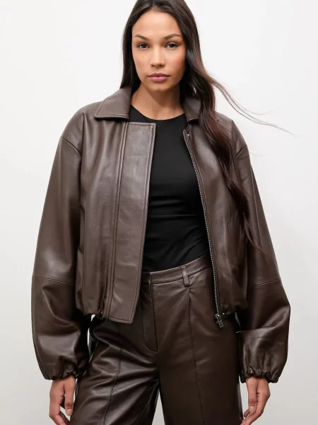 Шкіряна куртка Answear.LAB демісезонна oversize коричневий