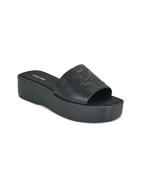 Calvin Klein natikači usnjeni FLATF SNDL LTH MG črna