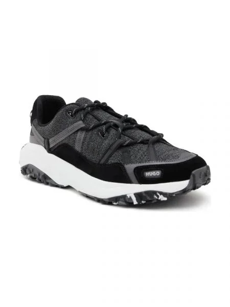 HUGO Sneakers cu adaos de piele gri