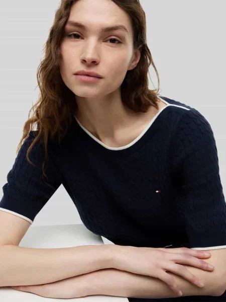 Sweter w kroju regular fit z czystej bawełny z krótkimi rękawami Tommy Hilfiger granatowy