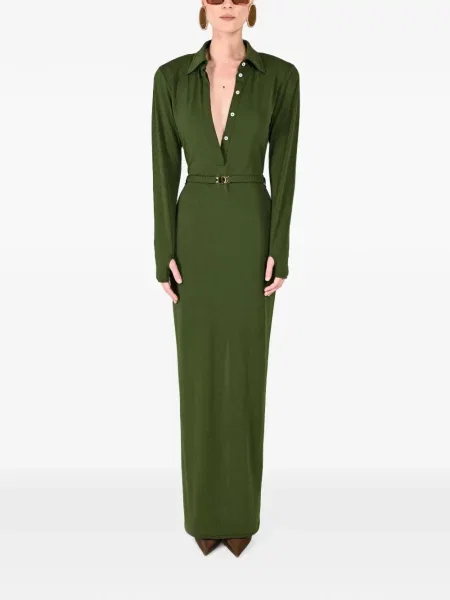 Gulerat cu centură rochie maxi Rowen Rose verde