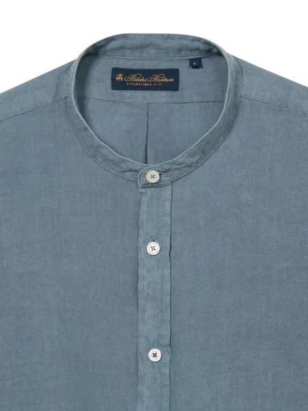 Λινό πουκάμισο Brooks Brothers με όρθιο γιακά μπλε