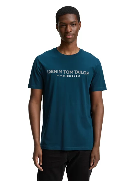 TOM TAILOR DENIM Tricou verde petrol alb