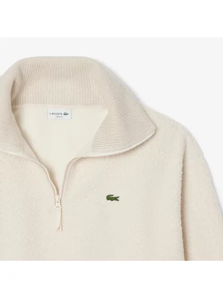 Lacoste Bluza Half Zip Loose Fit Kremowa Kremowy