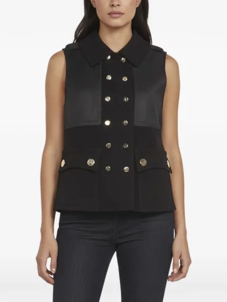 Vestă Elisabetta Franchi din satin cu două rânduri de nasturi negru