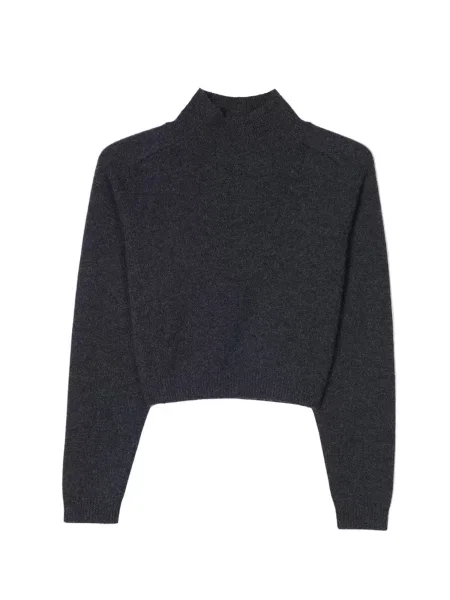 GOBI Cashmere Pulover Cropped High-Neck Cashmere Sweater închis gri