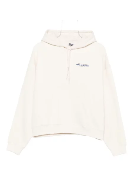 Semišový sportovní top New Balance s výšivkou s kapucí černý