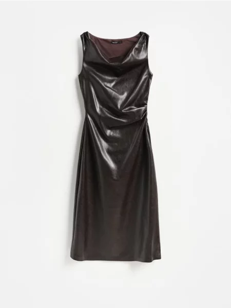 Reserved Rochie din piele ecologică maro-închis maro