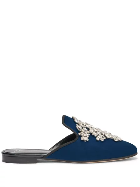 Papuci tip mules Giuseppe Zanotti de catifea de cristal albastru
