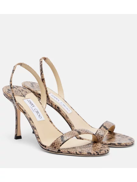 Sandale Jimmy Choo din piele slingback cu model piele de șarpe bej